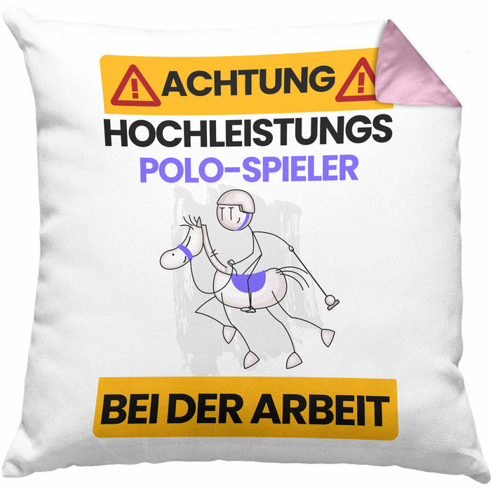 Polo-Spieler Kissen mit Füllung 40x40 Geschenk Lustiger Spruch Geschenkidee für Polo-Spieler Achtung Hochleistungs Polo-Spieler Bei Der Arbeit (Grau) Rosa Trendation