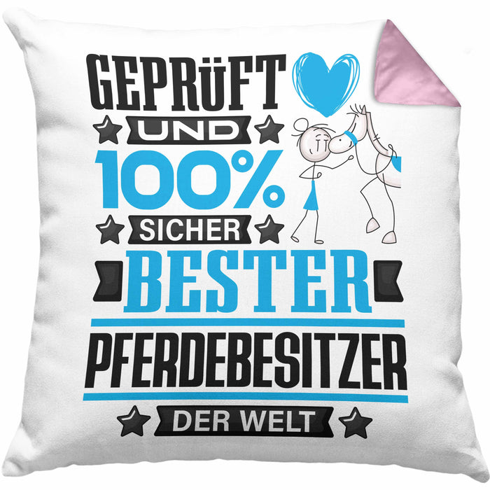 Pferdebesitzer Geschenk Lustiger Spruch für Pferdebesitzer Geschenkidee Bester Pferdebesitzer Der WeltKissen mit Füllung 40x40 (Grau) Rosa Trendation