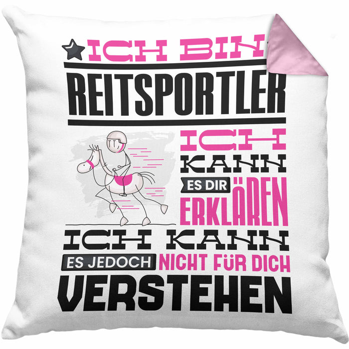Reitsportler Geschenk Kaffee-Kissen mit Füllung 40x40 Geschenkidee für Reitsportler Ich Bin Reitsportler Ich Kann Es Dir Erklären Jedoch Nicht Für Dich Verstehen Spruch Lustig (Grau) Rosa Trendation