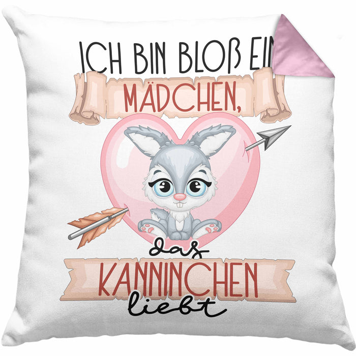 Kaninchen Kissen mit Füllung 40x40 Geschenk Frauen Ich Bin Bloß Ein Mädchen Das Kaninchen Liebt Hasen Kaninchen-Liebhaberin Geschenk Spruch Geburtstag (Grau) Rosa Trendation