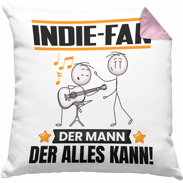 Indie-Fan Kissen mit Füllung 40x40 Geschenk für Indie-Fan Der Mann Der Alles Kann Geschenkidee zum Geburtstag (Grau) Rosa Trendation