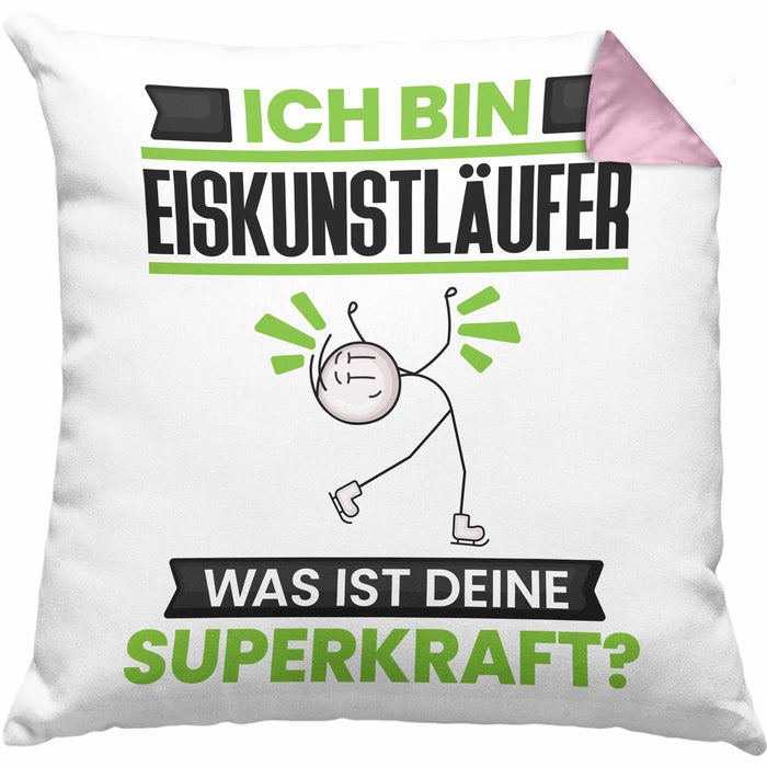 Eiskunstläufer Kissen mit Füllung 40x40 Geschenk für Eiskunstläufer Geburtstag Lustiger Spruch Was Ist Deine Superkraft (Grau) Rosa Trendation