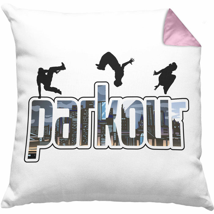 Kissen mit Füllung 40x40 für Parkour Fans Geschenk für Urbanen Sports Sportler Freerunning (Grau) Rosa Trendation