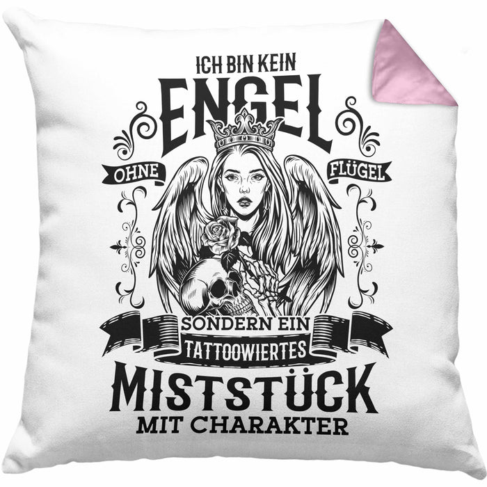 Tattoo Kissen mit Füllung 40x40 Spruch Tätowiererin Geschenk Frauen Geschenkidee (Grau) Rosa Trendation