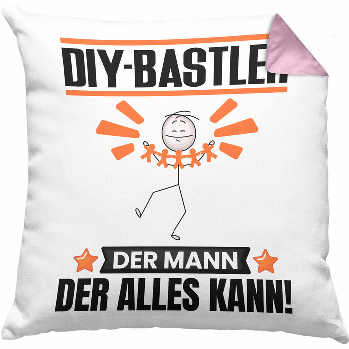DIY-Bastler Kissen mit Füllung 40x40 Geschenk für DIY-Bastler Der Mann Der Alles Kann Geschenkidee zum Geburtstag (Grau) Rosa Trendation