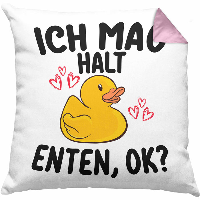 Enten-Liebhaber Geschenk Kissen mit Füllung 40x40 Ich Mag Halt Enten Ok Häferl (Grau) Rosa Trendation