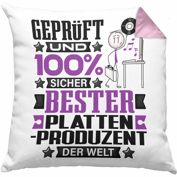 Plattenproduzent Geschenk Lustiger Spruch für Plattenproduzent Geschenkidee Bester Plattenproduzent Der WeltKissen mit Füllung 40x40 (Grau) Rosa Trendation