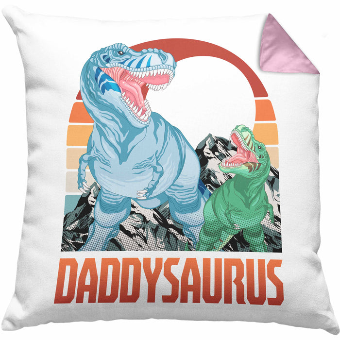 Daddysaurus Kissen mit Füllung 40x40 Geschenk für Vater zum Geburtstag Weihnachten Vatertag Bester Papa Geschenkidee (Grau) Rosa Trendation