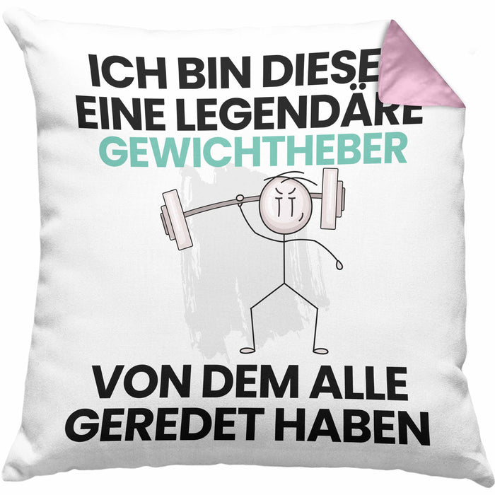 Gewichtheber Geschenk Kissen mit Füllung 40x40 Lustige Geschenkidee Geburtstag für Gewichtheber Ich Bin Dieser Legendäre Gewichtheber Von Dem Alle Geredet Haben (Grau) Rosa Trendation