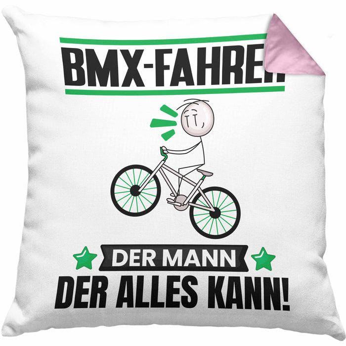 BMX-Fahrer Kissen mit Füllung 40x40 Geschenk für BMX-Fahrer Der Mann Der Alles Kann Geschenkidee zum Geburtstag (Grau) Rosa Trendation