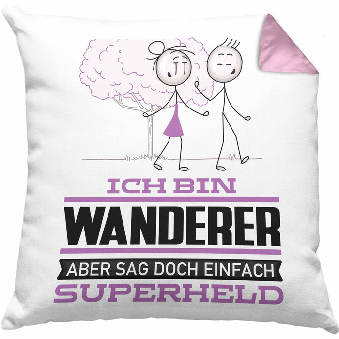Wandern Geschenk Kissen mit Füllung 40x40 Ich Bin Wandern Aber Sag Doch Einfach Superheld Lustige Geschenkdiee für Wandern (Grau) Rosa Trendation