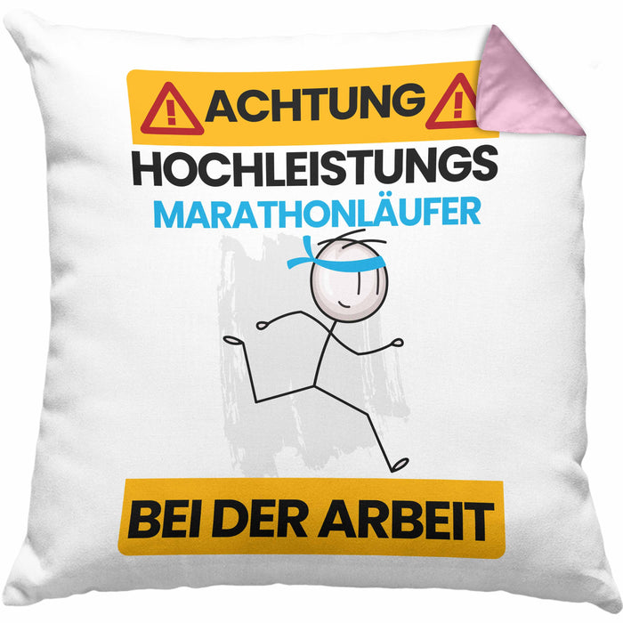 Marathonläufer Kissen mit Füllung 40x40 Geschenk Lustiger Spruch Geschenkidee für Marathonläufer Achtung Hochleistungs Marathonläufer Bei Der Arbeit (Grau) Rosa Trendation