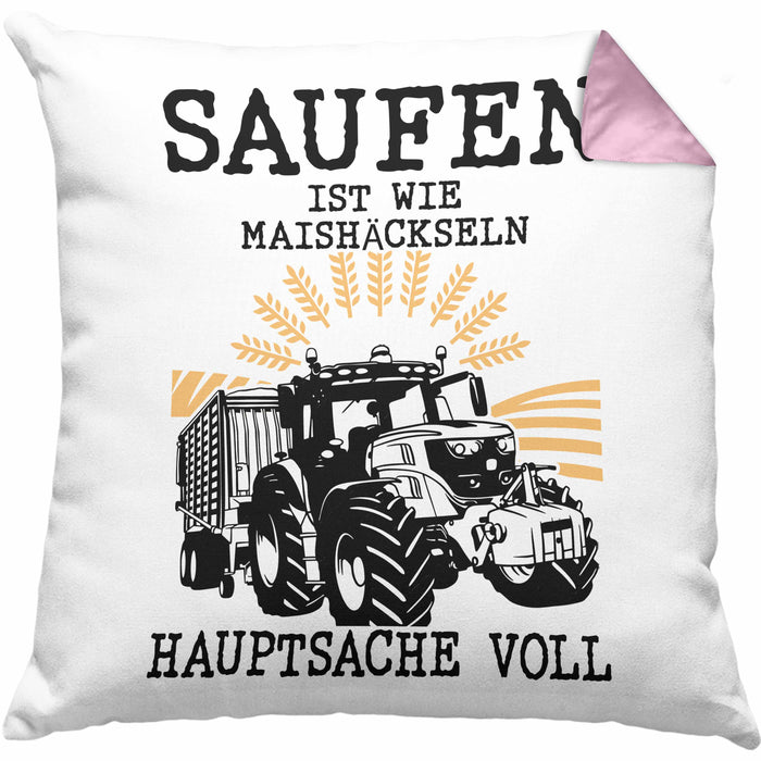 Landwirt Kissen mit Füllung 40x40 Geschenk Mais Häckseln Bauer Landwirtschaft Hauptsache Voll (Grau) Rosa Trendation
