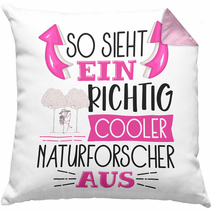 So Sieht Ein Richtig Cooler Naturforscher Aus Kissen mit Füllung 40x40 Geschenk für Naturforschende Geburtstag Geschenkdiee (Grau) Rosa Trendation