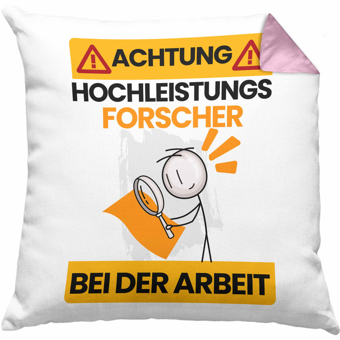 Forscher Kissen mit Füllung 40x40 Geschenk Lustiger Spruch Geschenkidee für Forscher Achtung Hochleistungs Forscher Bei Der Arbeit (Grau) Rosa Trendation