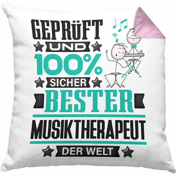 Musiktherapeut Geschenk Lustiger Spruch für Musiktherapeut Geschenkidee Bester Musiktherapeut Der WeltKissen mit Füllung 40x40 (Grau) Rosa Trendation