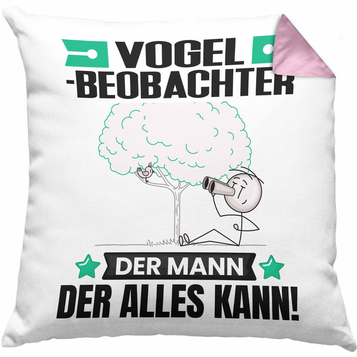 Vogelbeobachter Kissen mit Füllung 40x40 Geschenk für Vogelbeobachter Der Mann Der Alles Kann Geschenkidee zum Geburtstag (Grau) Rosa Trendation