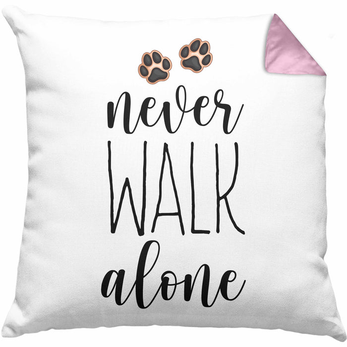 Never Walk Alone Kissen mit Füllung 40x40 Geschenk Hundebesitzer Frauchen Herrchen Geschenkidee (Grau) Rosa Trendation