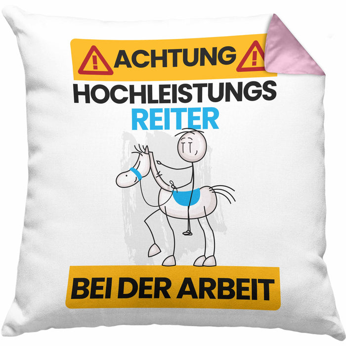 Reiter Kissen mit Füllung 40x40 Geschenk Lustiger Spruch Geschenkidee für Reiter Achtung Hochleistungs Reiter Bei Der Arbeit (Grau) Rosa Trendation