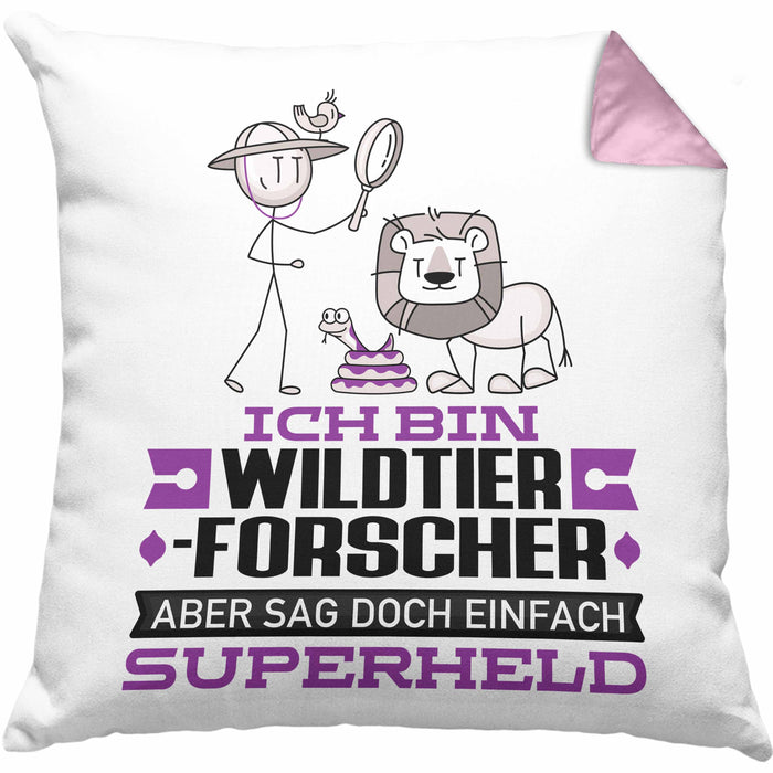 Wildtierforscher Geschenk Kissen mit Füllung 40x40 Ich Bin Wildtierforscher Aber Sag Doch Einfach Superheld Lustige Geschenkdiee für Wildtierforscher (Grau) Rosa Trendation