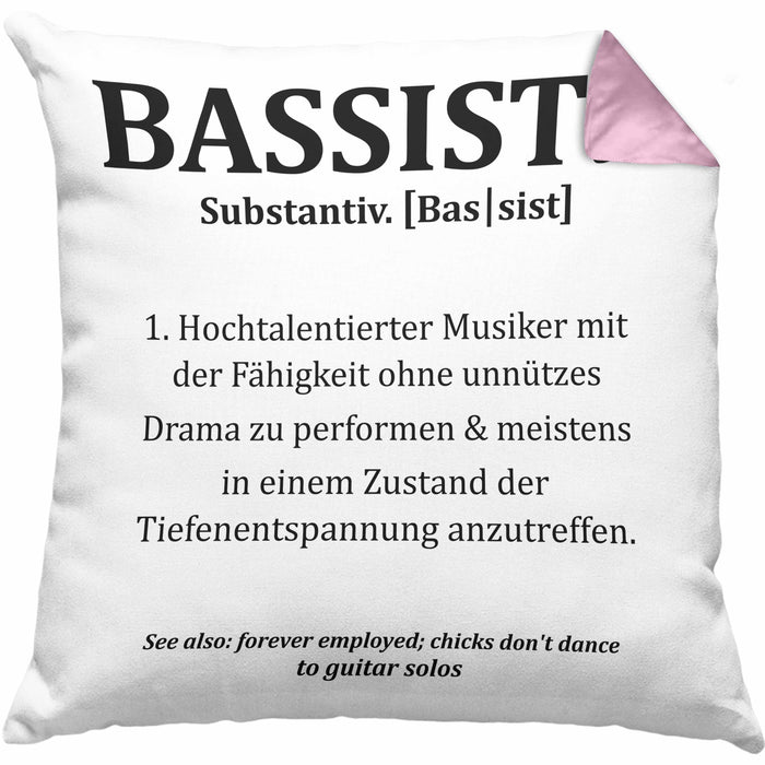 Bassist Kissen mit Füllung 40x40 Geschenk Bass-Spieler Geschenkidee Bassist Definition (Grau) Rosa Trendation