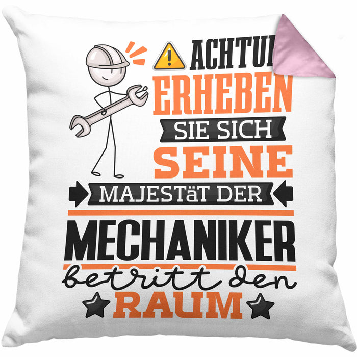 Mechaniker Geschenk Kissen mit Füllung 40x40 Lustiger Spruch Erheben Sie Sich Der Mechaniker Betritt den Raum (Grau) Rosa Trendation