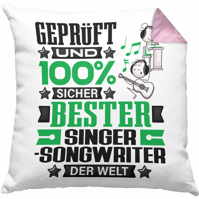 Singer-Songwriter Geschenk Lustiger Spruch für Singer-Songwriter Geschenkidee Bester Singer-Songwriter Der WeltKissen mit Füllung 40x40 (Grau) Rosa Trendation