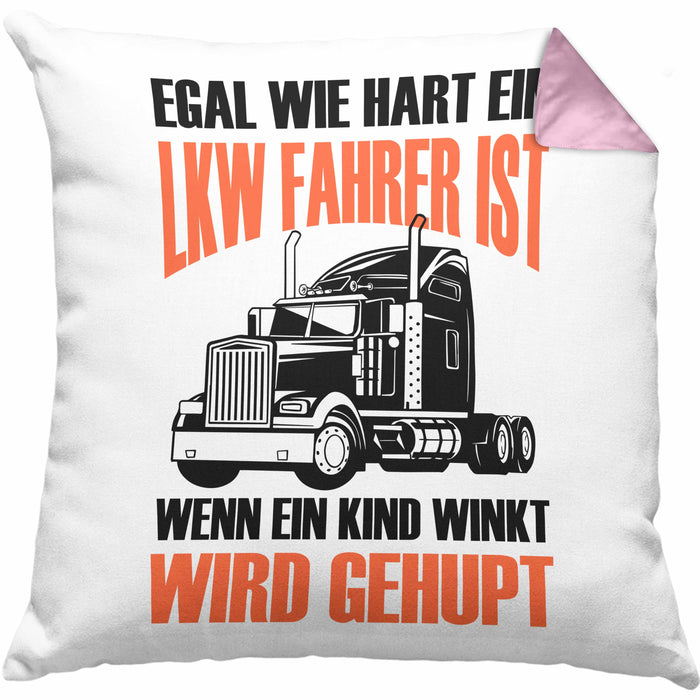 Lustige LKW-Fahrer Kissen mit Füllung 40x40 Geschenk für Truckliebhaber Wenn Ein Kind WInkt Wird Gehupt (Grau) Rosa Trendation