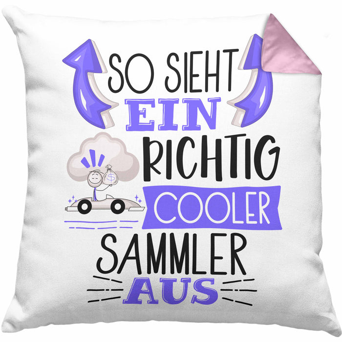 So Sieht Ein Richtig Cooler Sammler Aus Geschenk Kissen mit Füllung 40x40 Lustiger Spruch Geschenkidee (Grau) Rosa Trendation