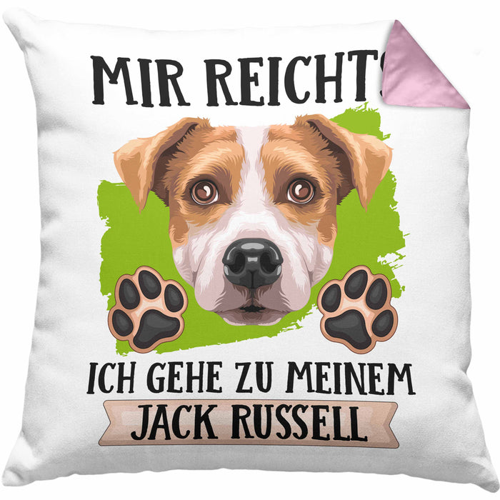 Jack Russel Besitzer Kissen mit Füllung 40x40 Geschenk Lustiger Spruch Geschenkidee Mir Reichts Ich Geh Zu Meinem Jack Russel (Grau) Rosa Trendation