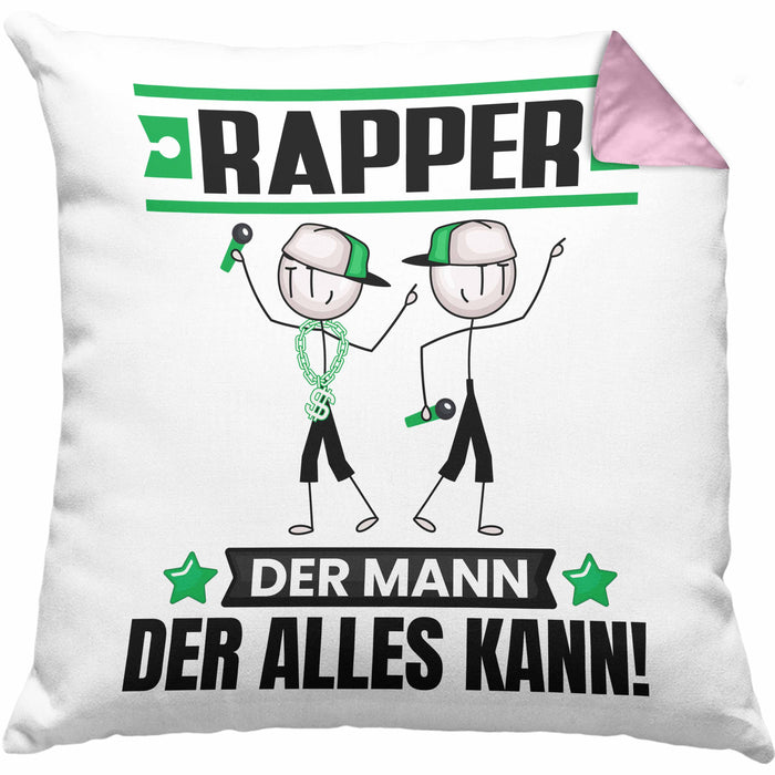 Rapper Kissen mit Füllung 40x40 Geschenk für Rapper Der Mann Der Alles Kann Geschenkidee zum Geburtstag (Grau) Rosa Trendation