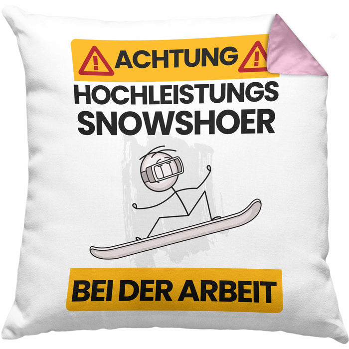 Snowshoer Kissen mit Füllung 40x40 Geschenk Lustiger Spruch Geschenkidee für Snowshoer Achtung Hochleistungs Snowshoer Bei Der Arbeit (Grau) Rosa Trendation
