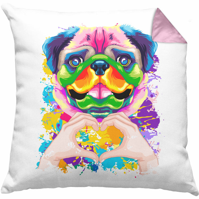 Mops Besitzer Farbe Love Kissen mit Füllung 40x40 Geschenk Lustiger Spruch Geschenkidee Mops Besitzerin (Grau) Rosa Trendation