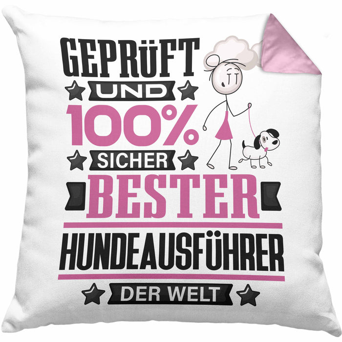 Hundeausführer Geschenk Lustiger Spruch für Hundeausführer Geschenkidee Bester Hundeausführer Der WeltKissen mit Füllung 40x40 (Grau) Rosa Trendation