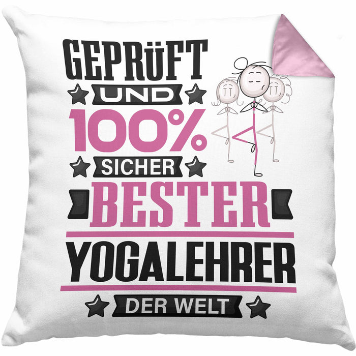 Yogalehrer Geschenk Lustiger Spruch für Yogalehrer Geschenkidee Bester Yogalehrer Der WeltKissen mit Füllung 40x40 (Grau) Rosa Trendation