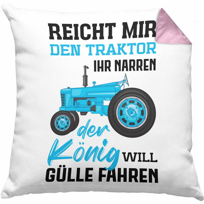 Landwirt Spruch Geschenk Kissen mit Füllung 40x40 Landwirtschaft Geschenke für Männer Traktor Spruch Gülle Fahren (Grau) Rosa Trendation