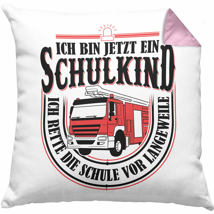 Einschulung Geschenk Jungs Kissen mit Füllung 40x40 Ich Bin Jetzt Ein Schulkind Ich Rette Die Schule Vor Langeweiele 1. Schultag Geschenkidee (Grau) Rosa Trendation