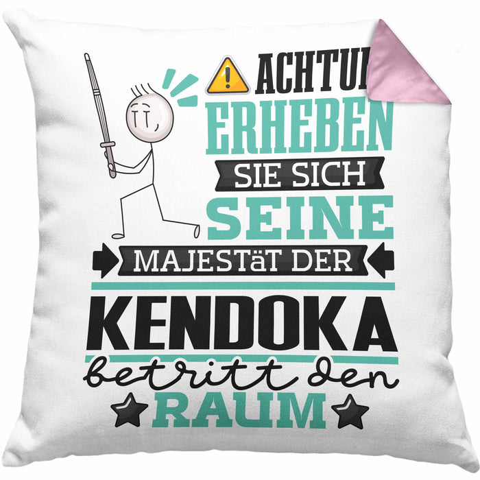 Kendoka Geschenk Kissen mit Füllung 40x40 Lustiger Spruch Erheben Sie Sich Der Kendoka Betritt den Raum (Grau) Rosa Trendation