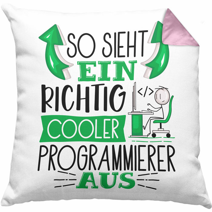 Programmierer Kissen mit Füllung 40x40 Geschenk So Sieht Ein RIchtig Cooler Programmierer Aus Geschenkidee Lustiger Spruch Geburtstag (Grau) Rosa Trendation