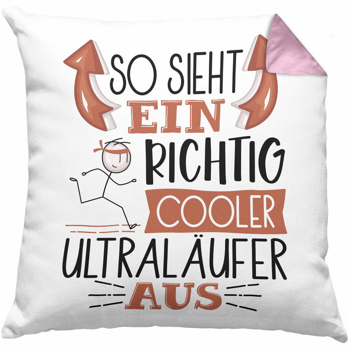 So Sieht Ein Richtig Cooler Ultraläufer Aus Kissen mit Füllung 40x40 Geschenk für Ultra Marathon Läufer Geburtstag Geschenkdiee (Grau) Rosa Trendation