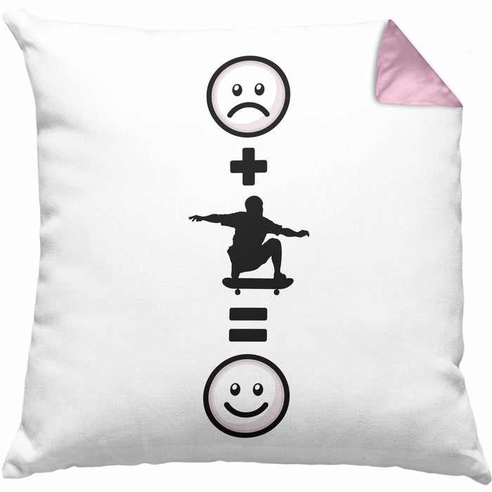 Skateboard Kissen mit Füllung 40x40 Geschenk für Skater Skateboarder Geburtstag Lustige Geschenkidee :( + Skaten = :) (Grau) Rosa Trendation