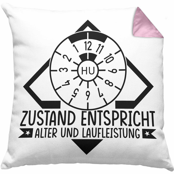 KFZ Mechaniker Kissen mit Füllung 40x40 Geschenk Spruch Männer KFZ Mechatroniker Geschenkidee Werkstatt Zustand Entispricht Alter Und Laufleistung (Grau) Rosa Trendation