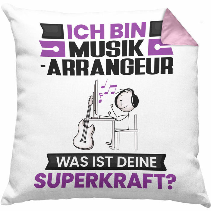 Musikarrangeur Kissen mit Füllung 40x40 Geschenk für Musikarrangeur Geburtstag Lustiger Spruch Was Ist Deine Superkraft (Grau) Rosa Trendation