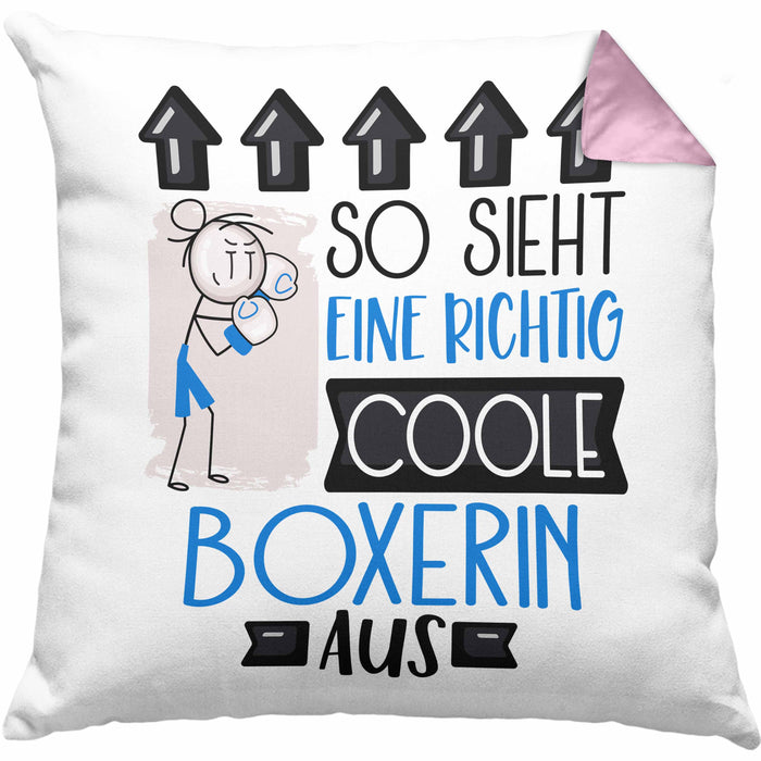 Boxerin Geschenk Kissen mit Füllung 40x40 Lustig Geschenkidee für Boxerin Geburtstag So Sieht Eine Richtig Coole Boxerin Aus Frauen Spruch (Grau) Rosa Trendation