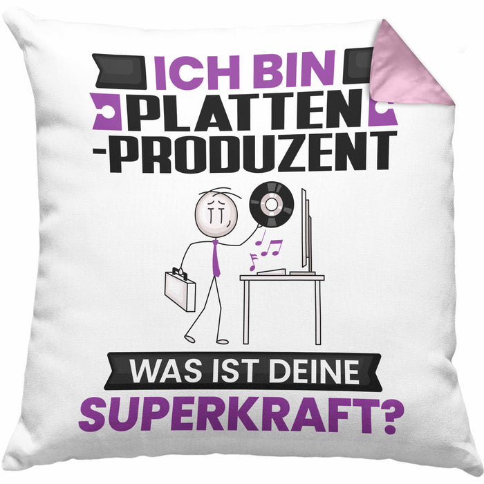 Plattenproduzent Kissen mit Füllung 40x40 Geschenk für Plattenproduzent Geburtstag Lustiger Spruch Was Ist Deine Superkraft (Grau) Rosa Trendation