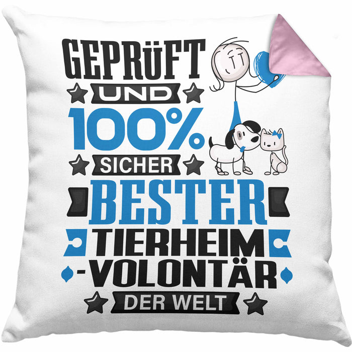 Tierheimvolontär Geschenk Lustiger Spruch für Tierheimvolontär Geschenkidee Bester Tierheimvolontär Der WeltKissen mit Füllung 40x40 (Grau) Rosa Trendation