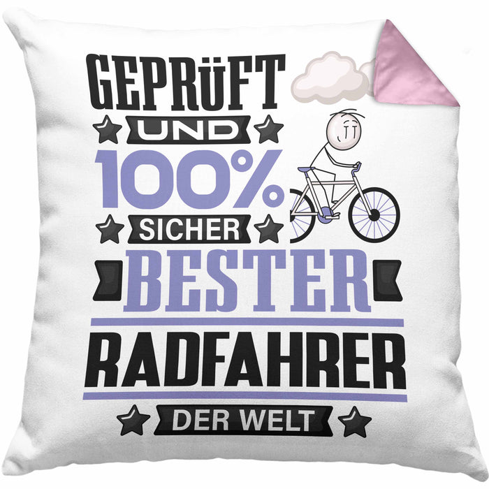Radfahrer Geschenk Lustiger Spruch für Radfahrer Geschenkidee Bester Radfahrer Der WeltKissen mit Füllung 40x40 (Grau) Rosa Trendation