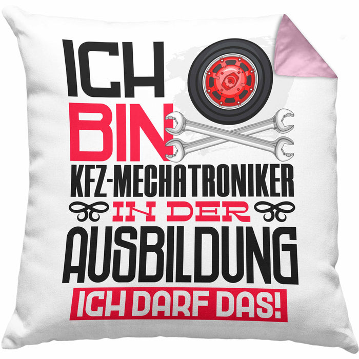 Kfz-Mechatroniker Ausbildung Kissen mit Füllung 40x40 Geschenk Ich Bin Kfz-Mechatroniker In Der Ausbildung Ich Darf Das Geschenkidee Spruch (Grau) Rosa Trendation