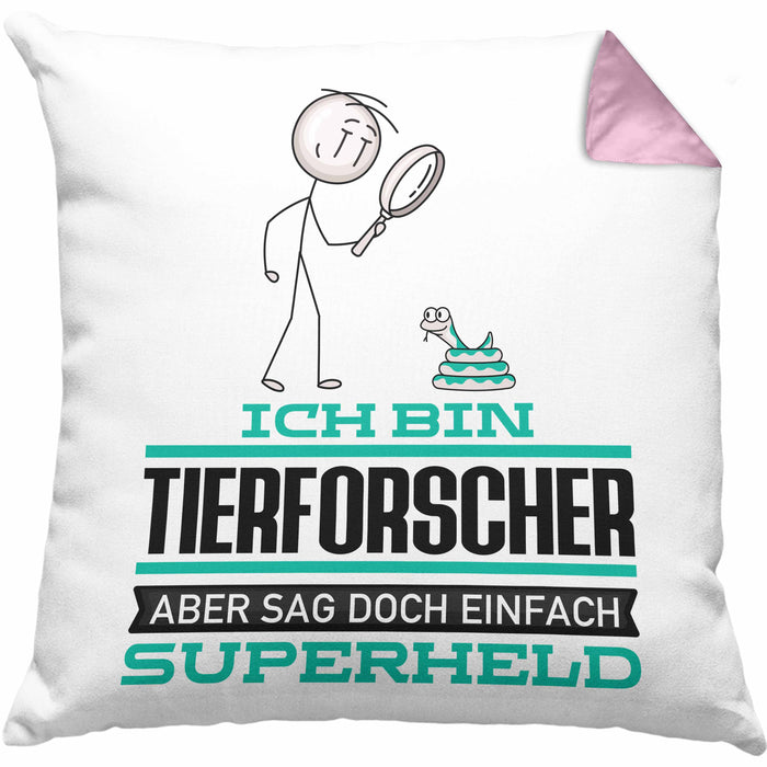 Tierforscher Geschenk Kissen mit Füllung 40x40 Ich Bin Tierforscher Aber Sag Doch Einfach Superheld Lustige Geschenkdiee für Tierforscher (Grau) Rosa Trendation