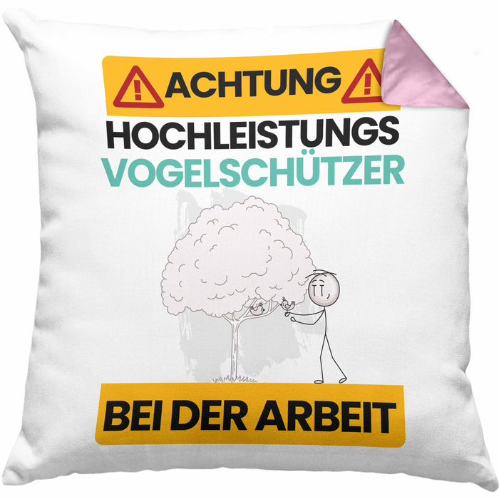 Vogelschützer Kissen mit Füllung 40x40 Geschenk Lustiger Spruch Geschenkidee für Vogelschützer Achtung Hochleistungs Vogelschützer Bei Der Arbeit (Grau) Rosa Trendation